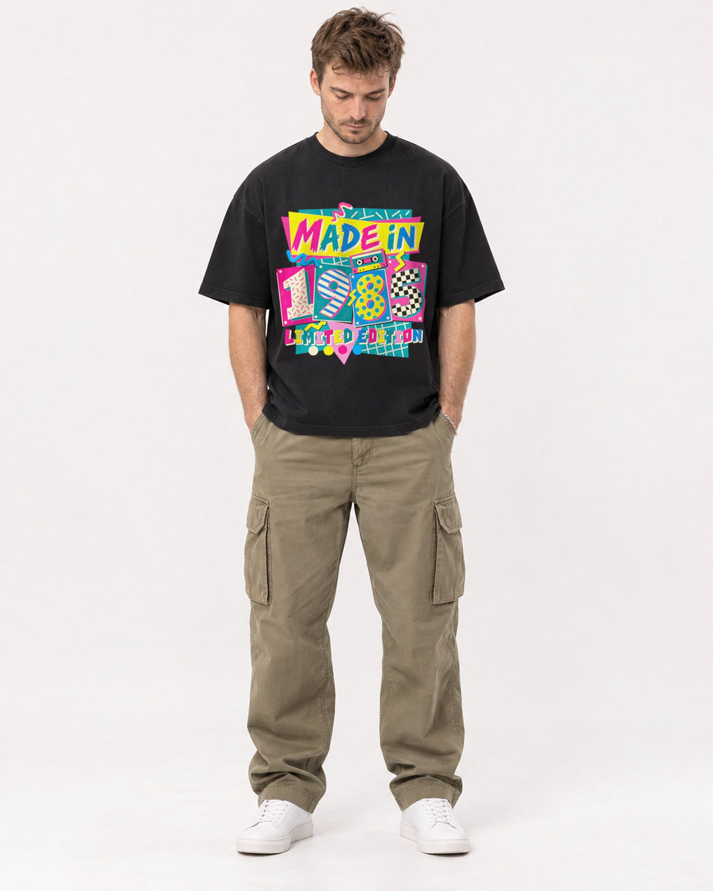 Mockup Boxy Heavyweight Tee Black male full-body 08