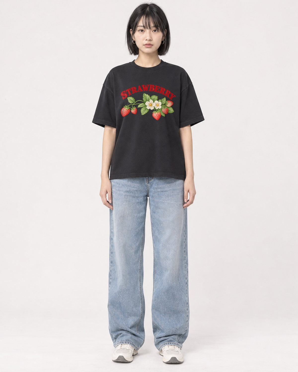 Mockup Boxy Heavyweight Tee Black female full-body 11