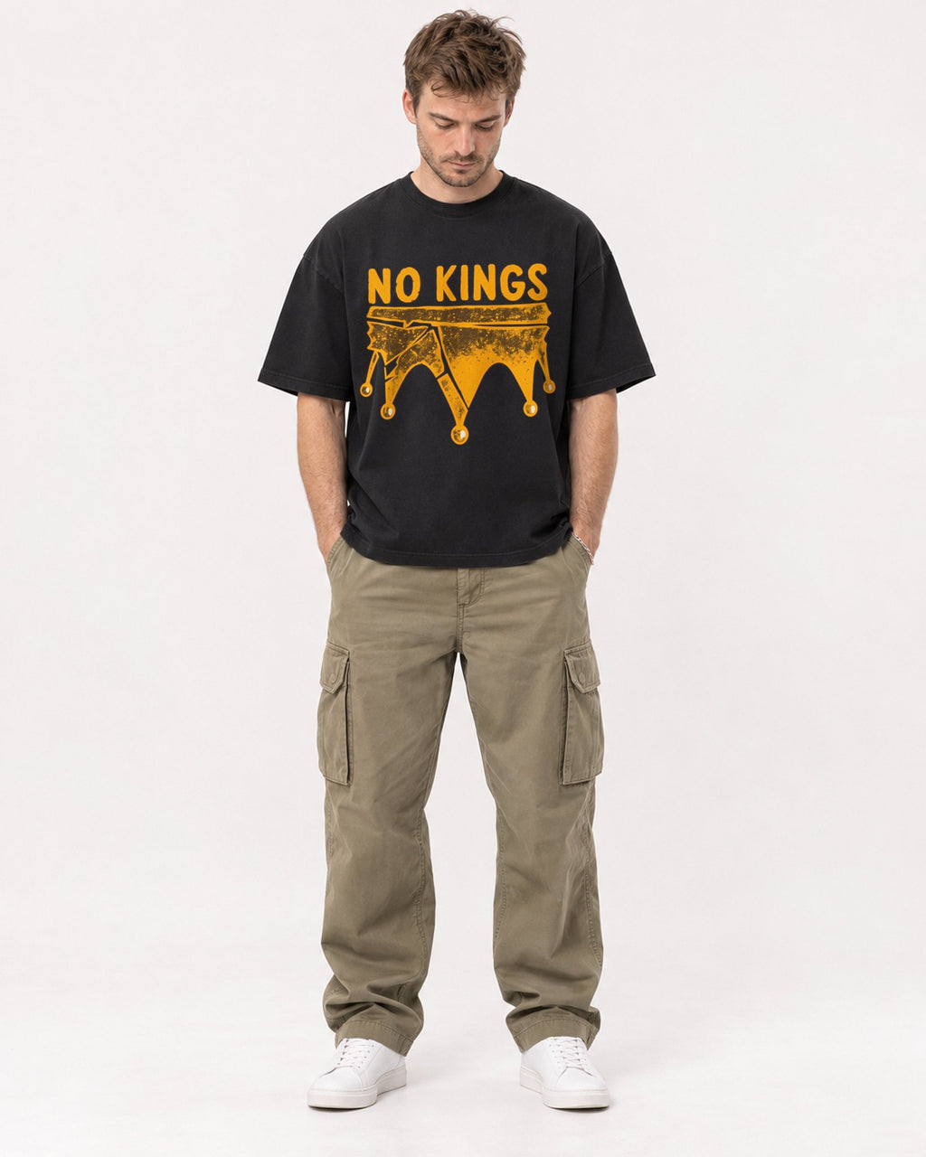 Mockup Boxy Heavyweight Tee Black male full-body 08