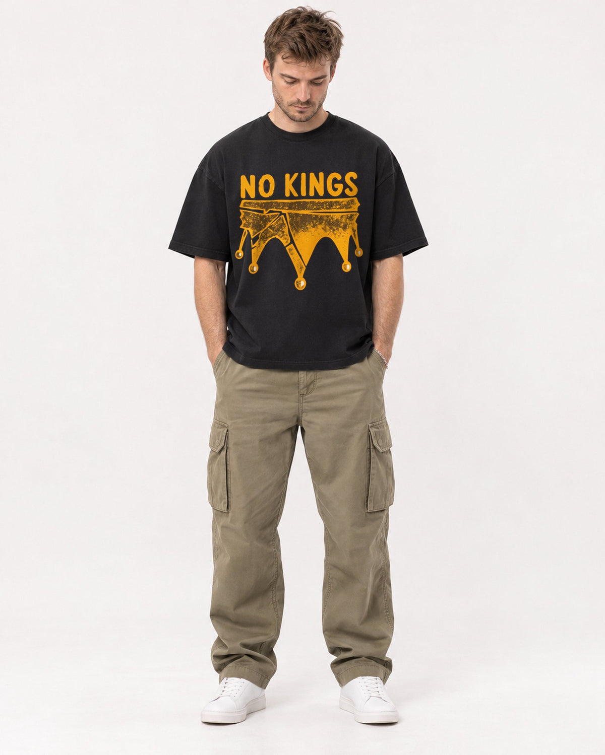 Mockup Boxy Heavyweight Tee Black male full-body 08