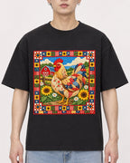 Mockup Boxy Heavyweight Tee Black male close-up 01