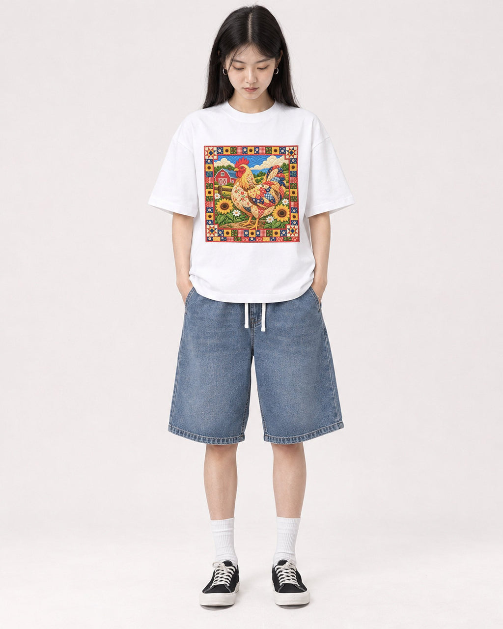 Mockup Boxy Heavyweight Tee White female full-body 01