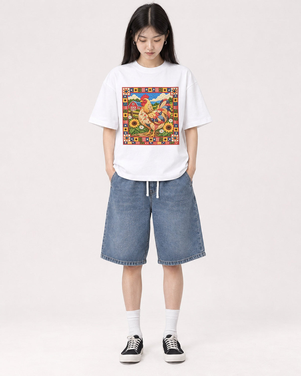 Mockup Boxy Heavyweight Tee White female full-body 01