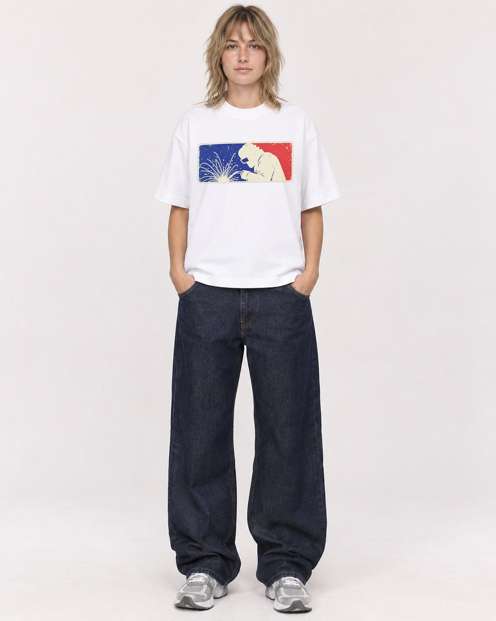Mockup Boxy Heavyweight Tee White female full-body 19