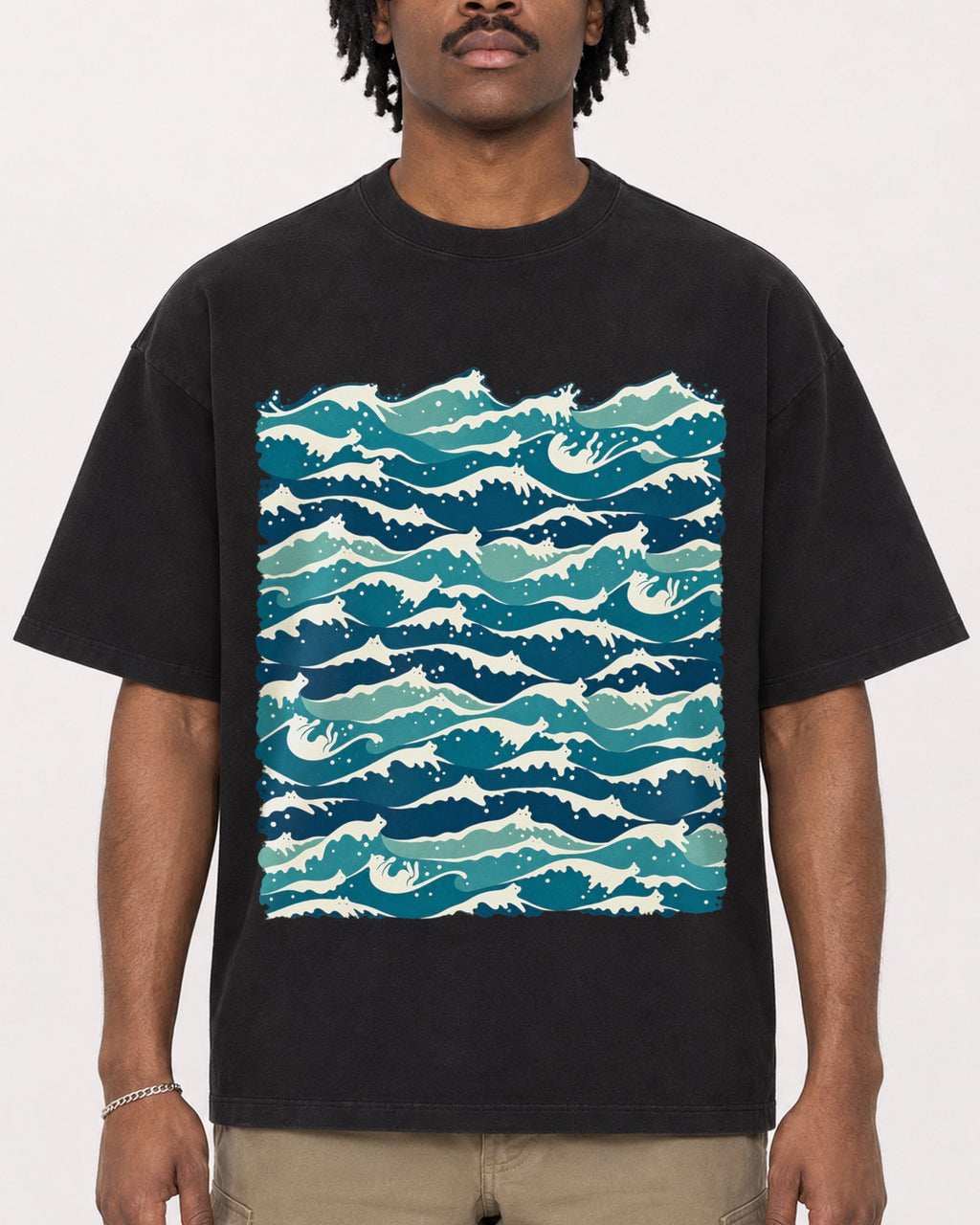 Mockup Boxy Heavyweight Tee Black male close-up 04