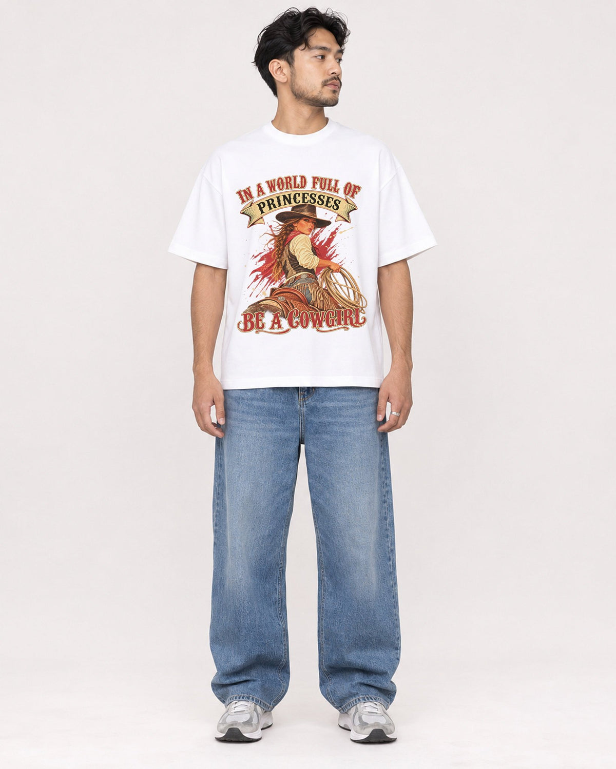 Mockup Boxy Heavyweight Tee White male full-body 02