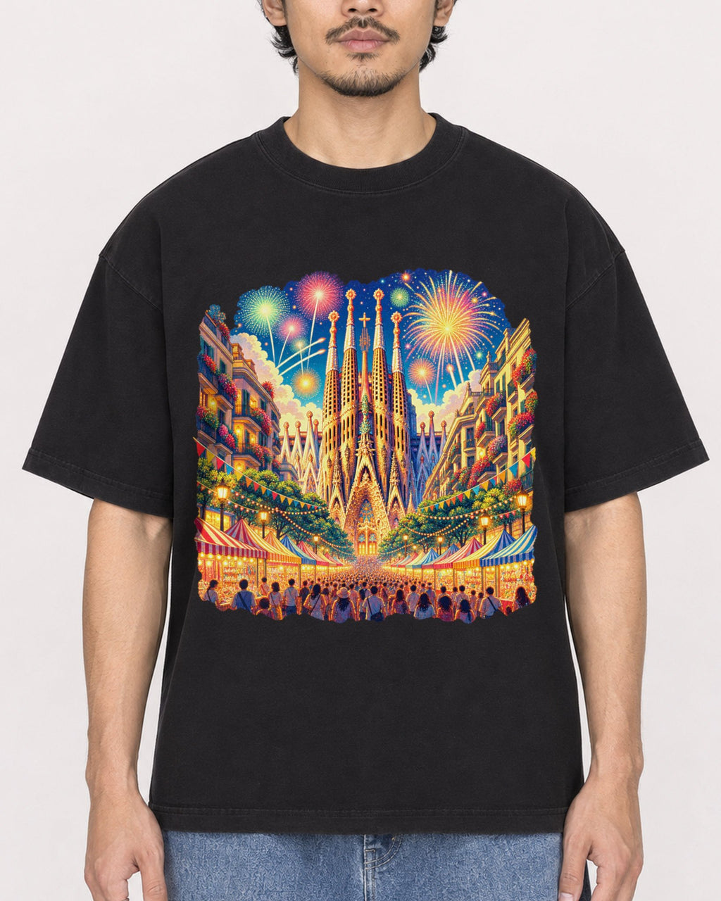 Mockup Boxy Heavyweight Tee Black male close-up 02