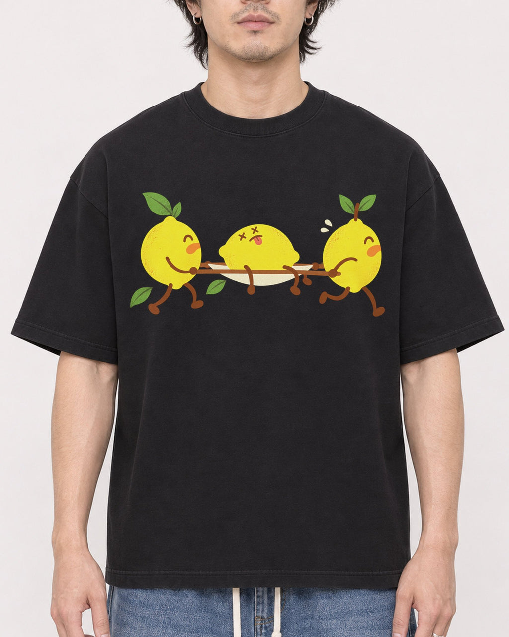 Mockup Boxy Heavyweight Tee Black male close-up 03