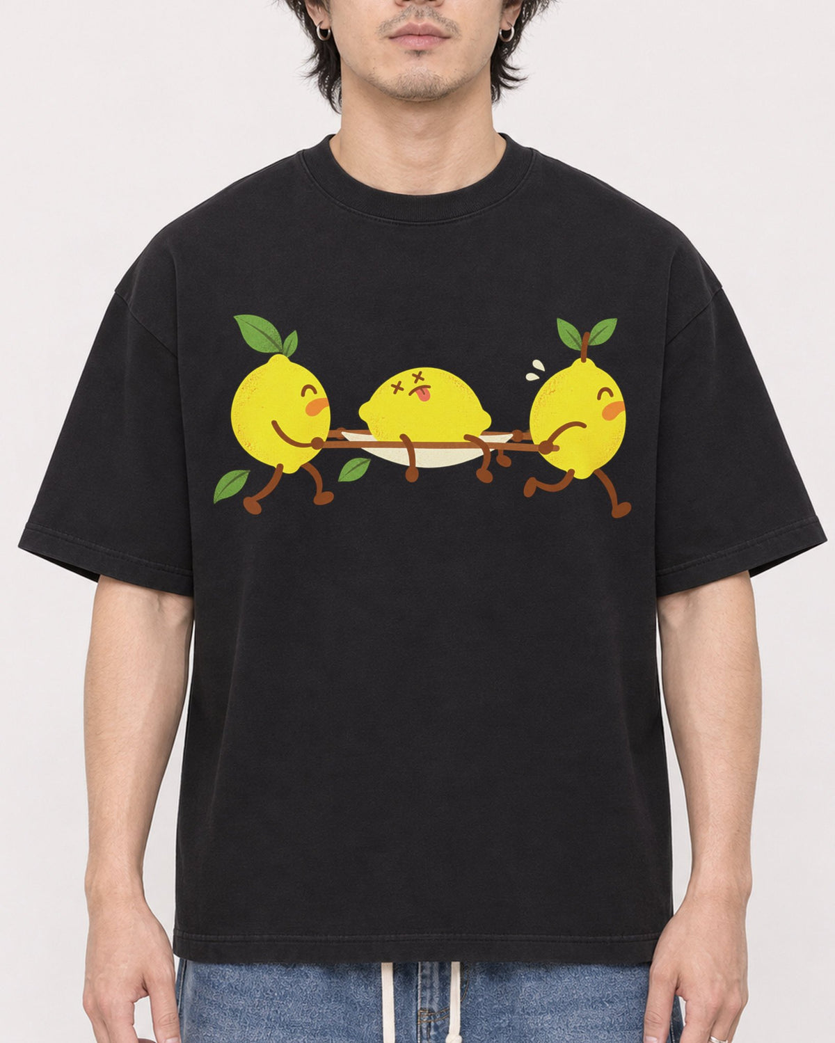Mockup Boxy Heavyweight Tee Black male close-up 03