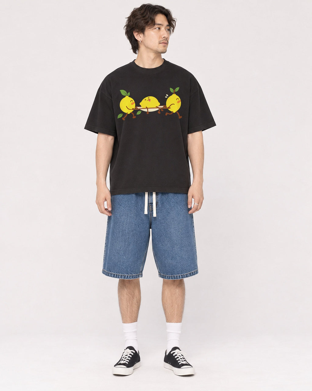 Mockup Boxy Heavyweight Tee Black male full-body 03