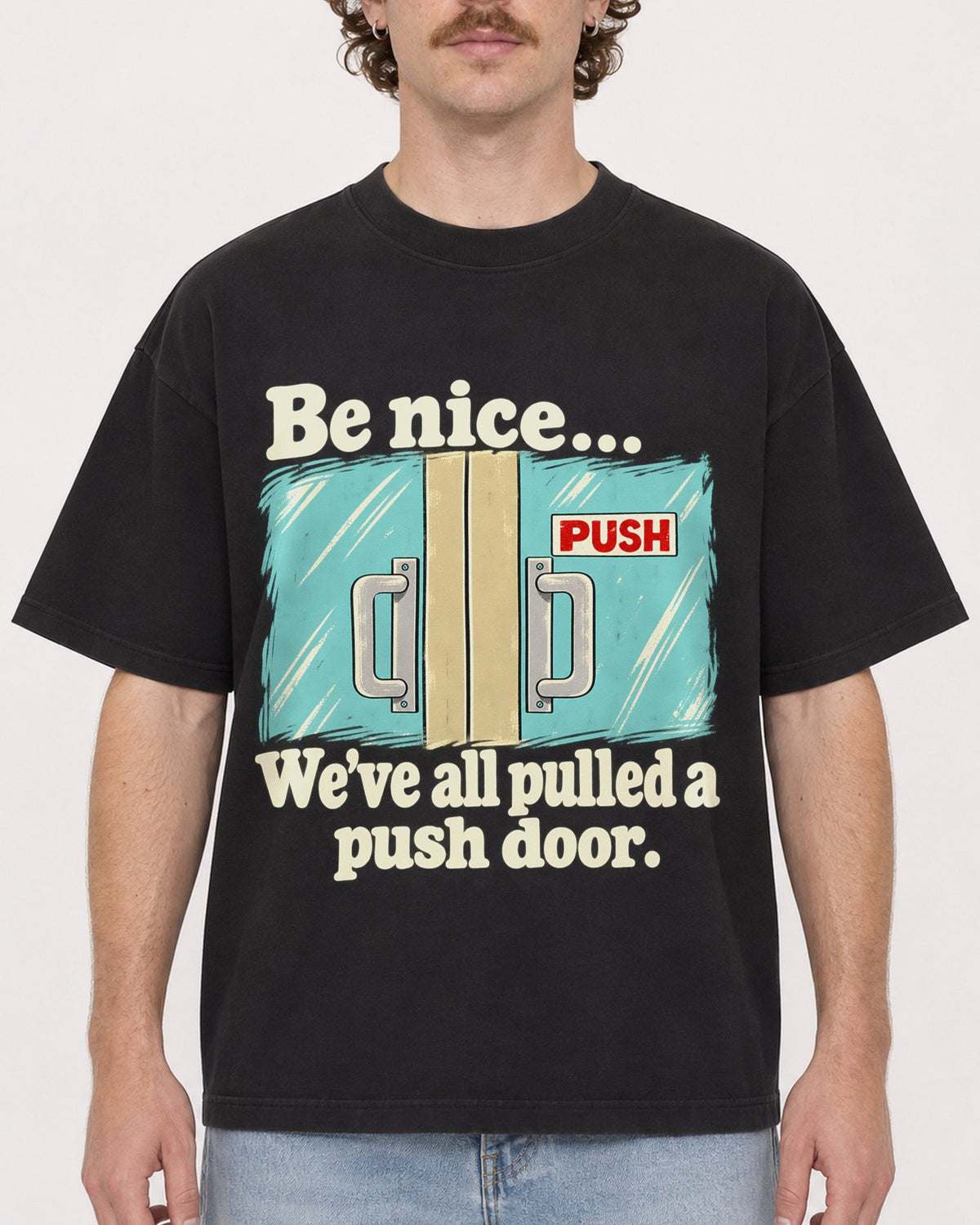 Mockup Boxy Heavyweight Tee Black male close-up 09