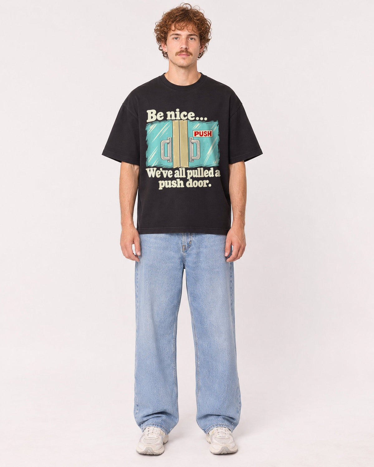 Mockup Boxy Heavyweight Tee Black male full-body 09