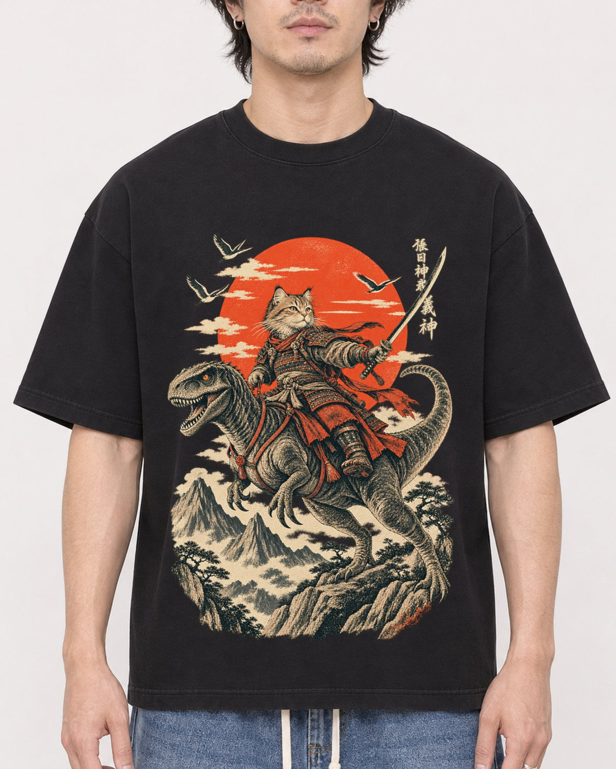 Mockup Boxy Heavyweight Tee Black male close-up 03