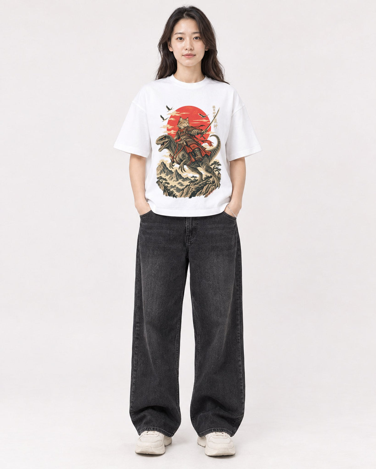 Mockup Boxy Heavyweight Tee White female full-body 03