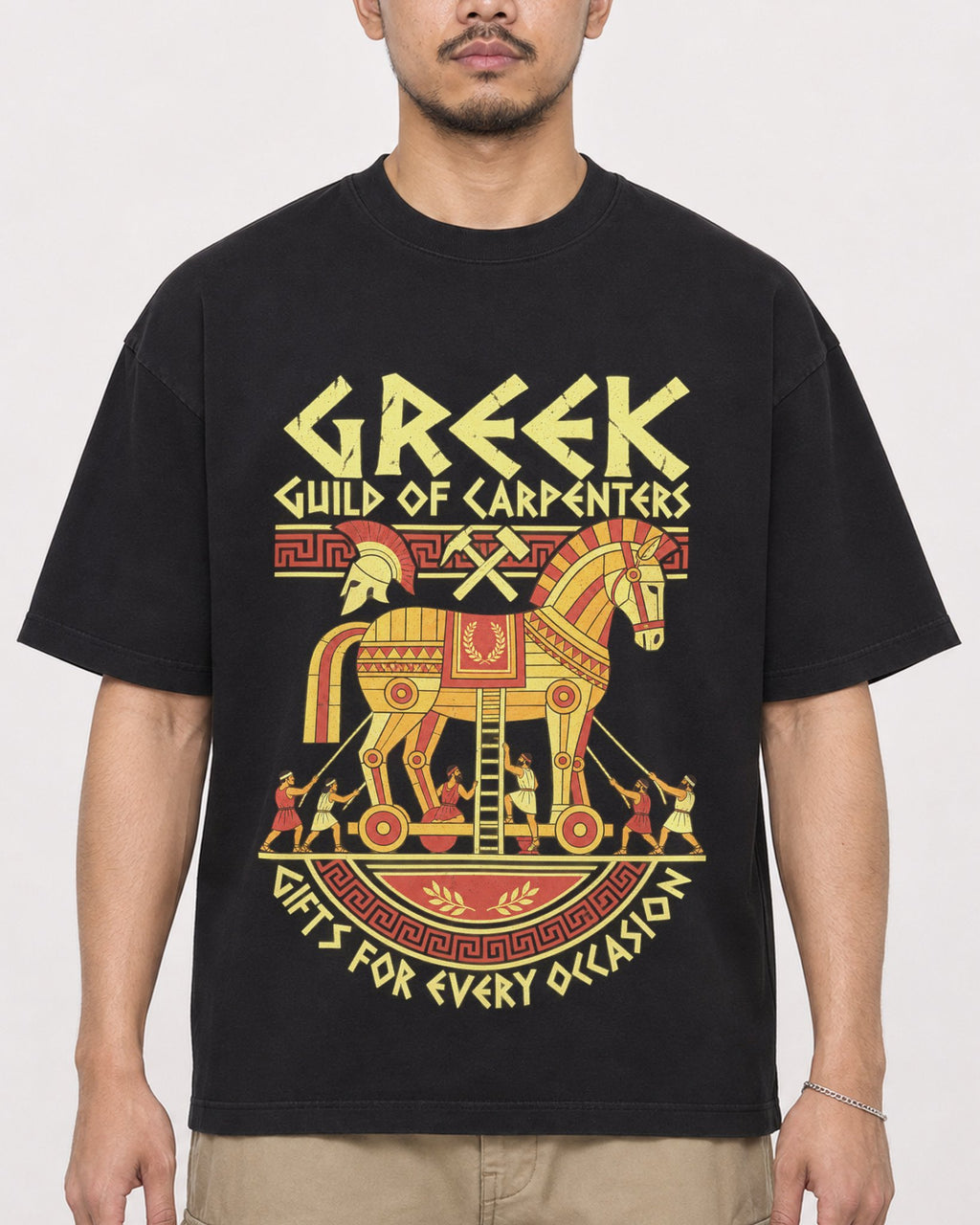 Mockup Boxy Heavyweight Tee Black male close-up 32