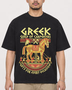 Mockup Boxy Heavyweight Tee Black male close-up 32