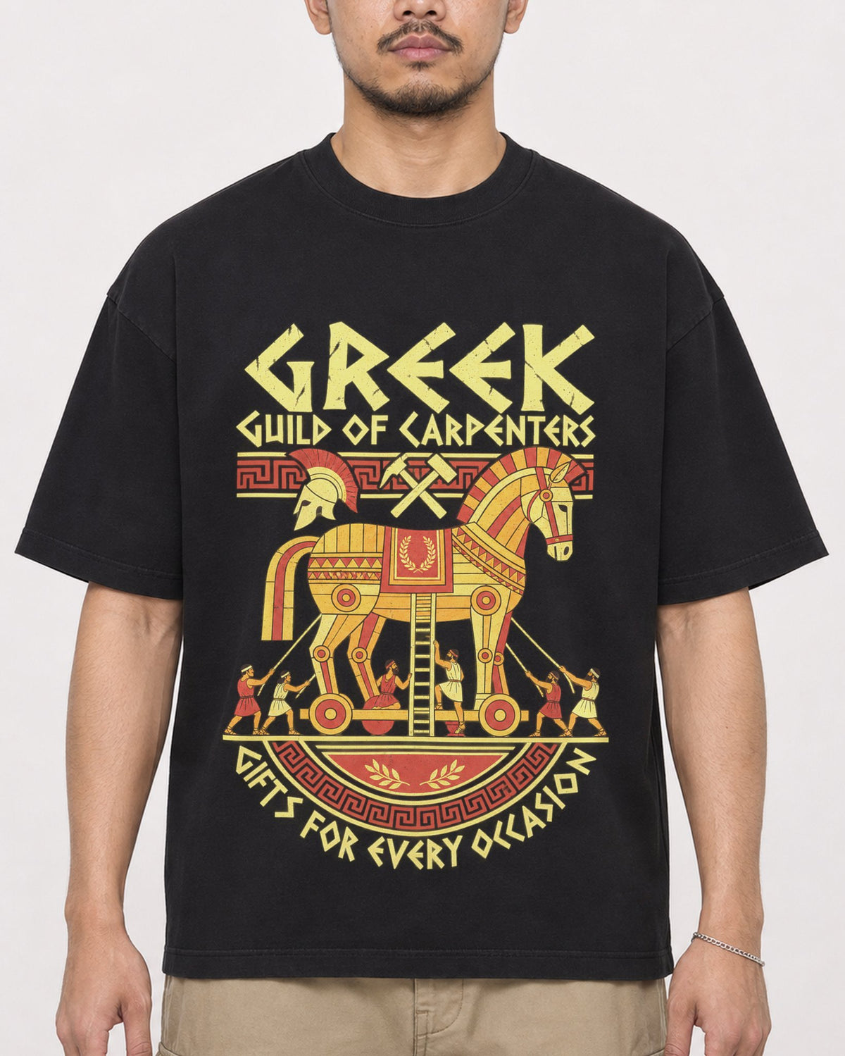 Mockup Boxy Heavyweight Tee Black male close-up 32