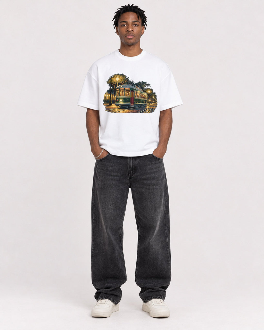 Mockup Boxy Heavyweight Tee White male full-body 05