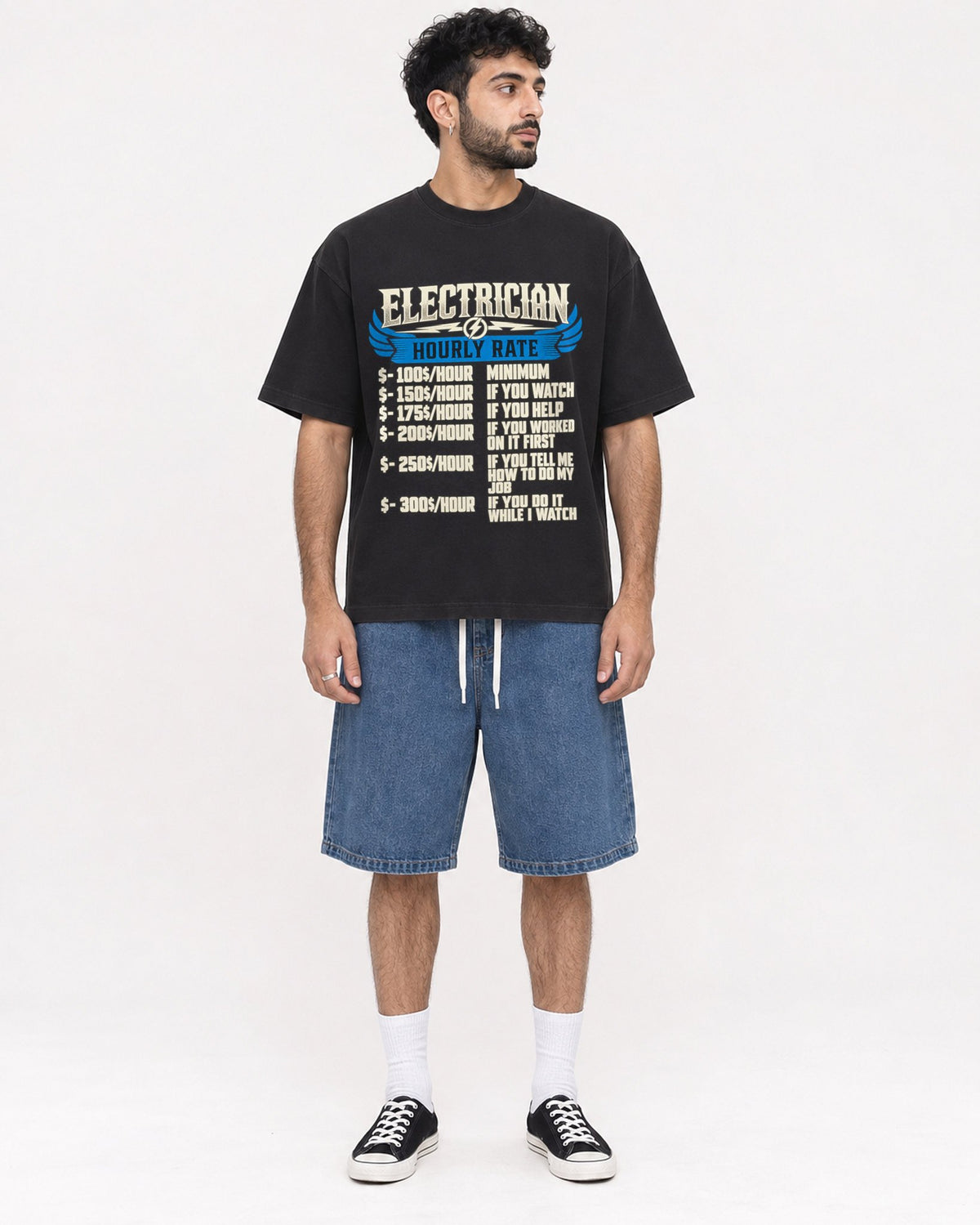 Mockup Boxy Heavyweight Tee Black male full-body 07
