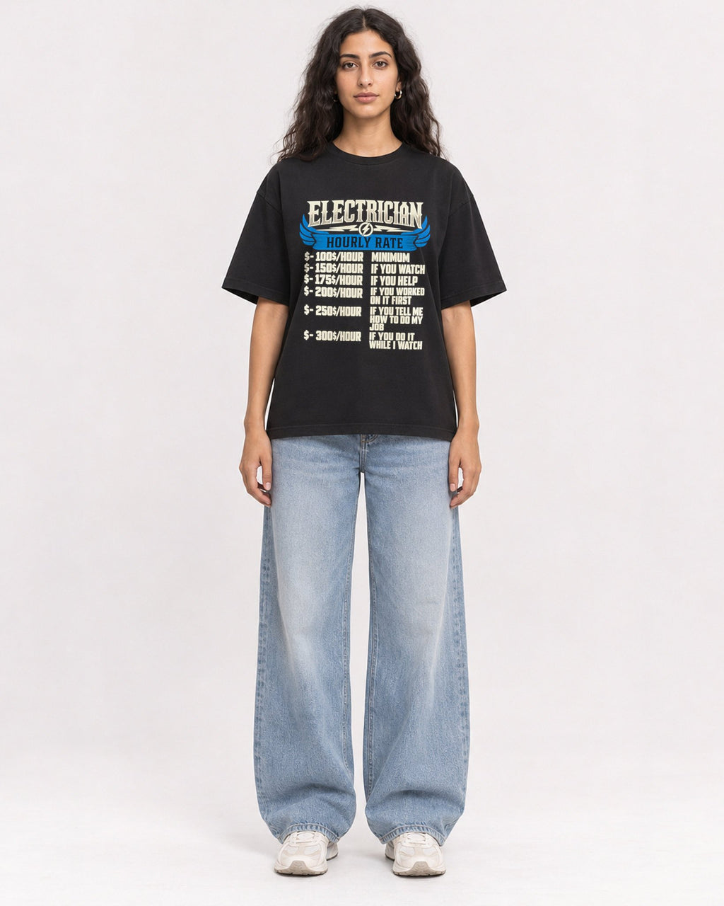 Mockup Boxy Heavyweight Tee Black female full-body 07