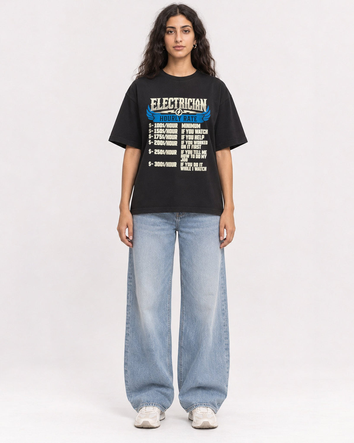 Mockup Boxy Heavyweight Tee Black female full-body 07