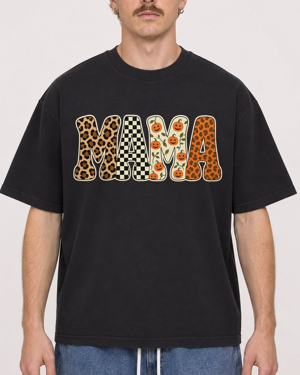 Mockup Boxy Heavyweight Tee Black male close-up 19