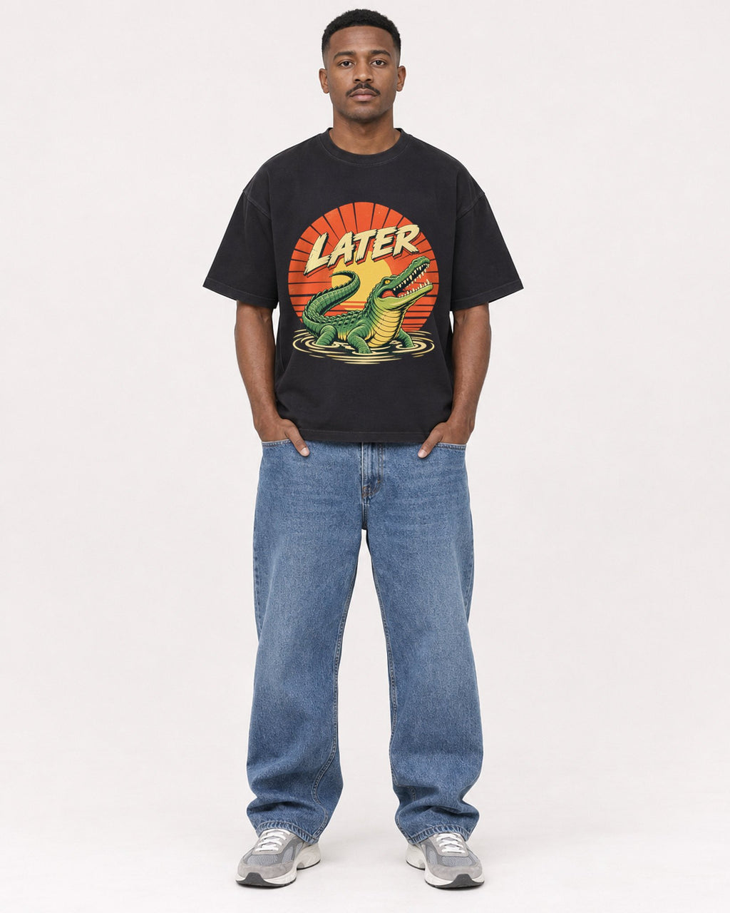 Mockup Boxy Heavyweight Tee Black male full-body 14