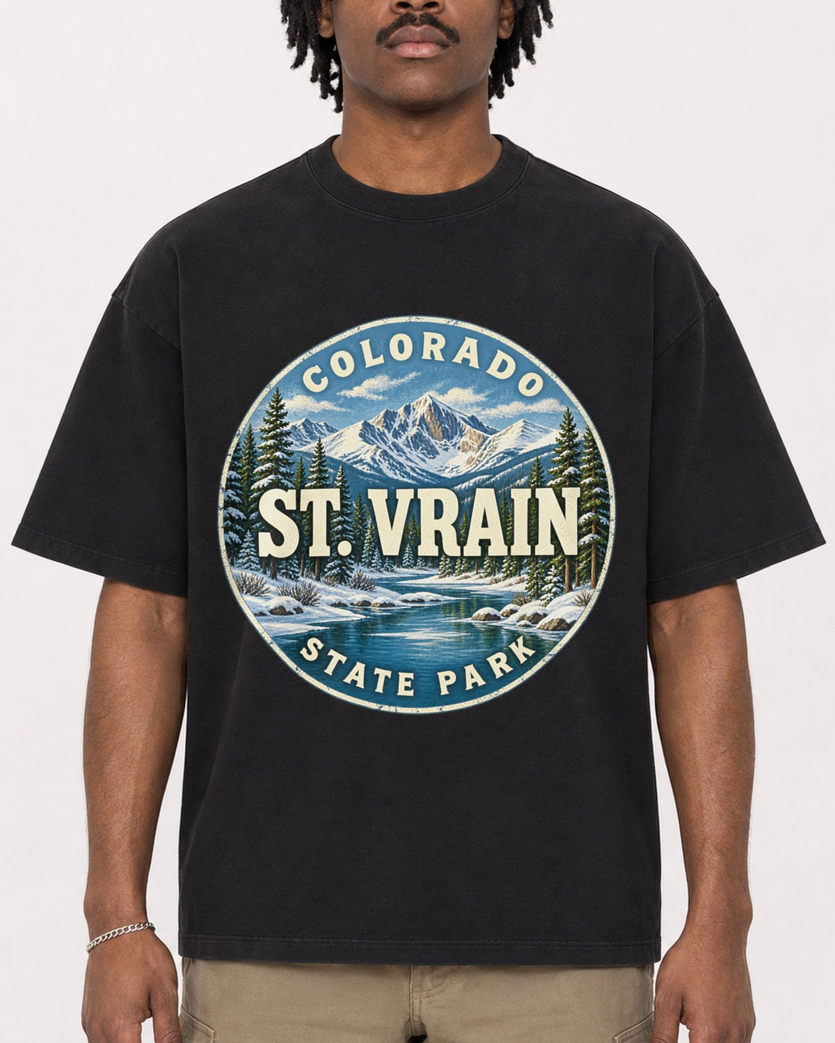 Mockup Boxy Heavyweight Tee Black male close-up 04