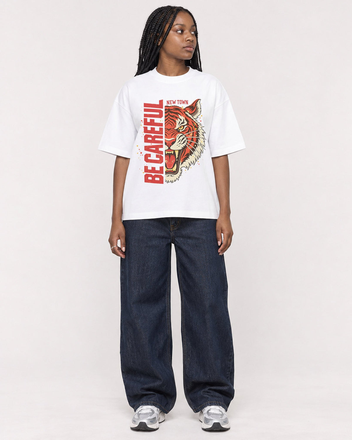 Mockup Boxy Heavyweight Tee White female full-body 04