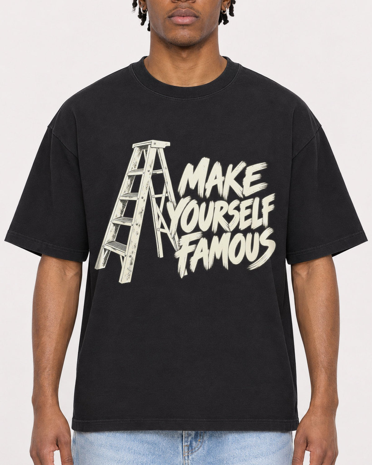 Mockup Boxy Heavyweight Tee Black male close-up 05
