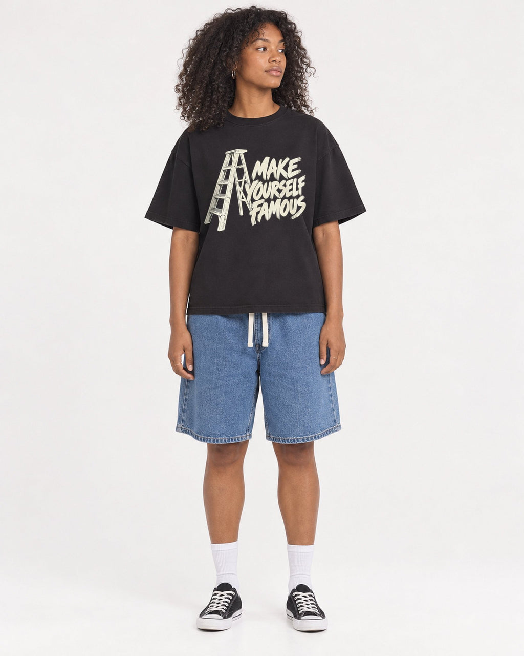 Mockup Boxy Heavyweight Tee Black female full-body 05