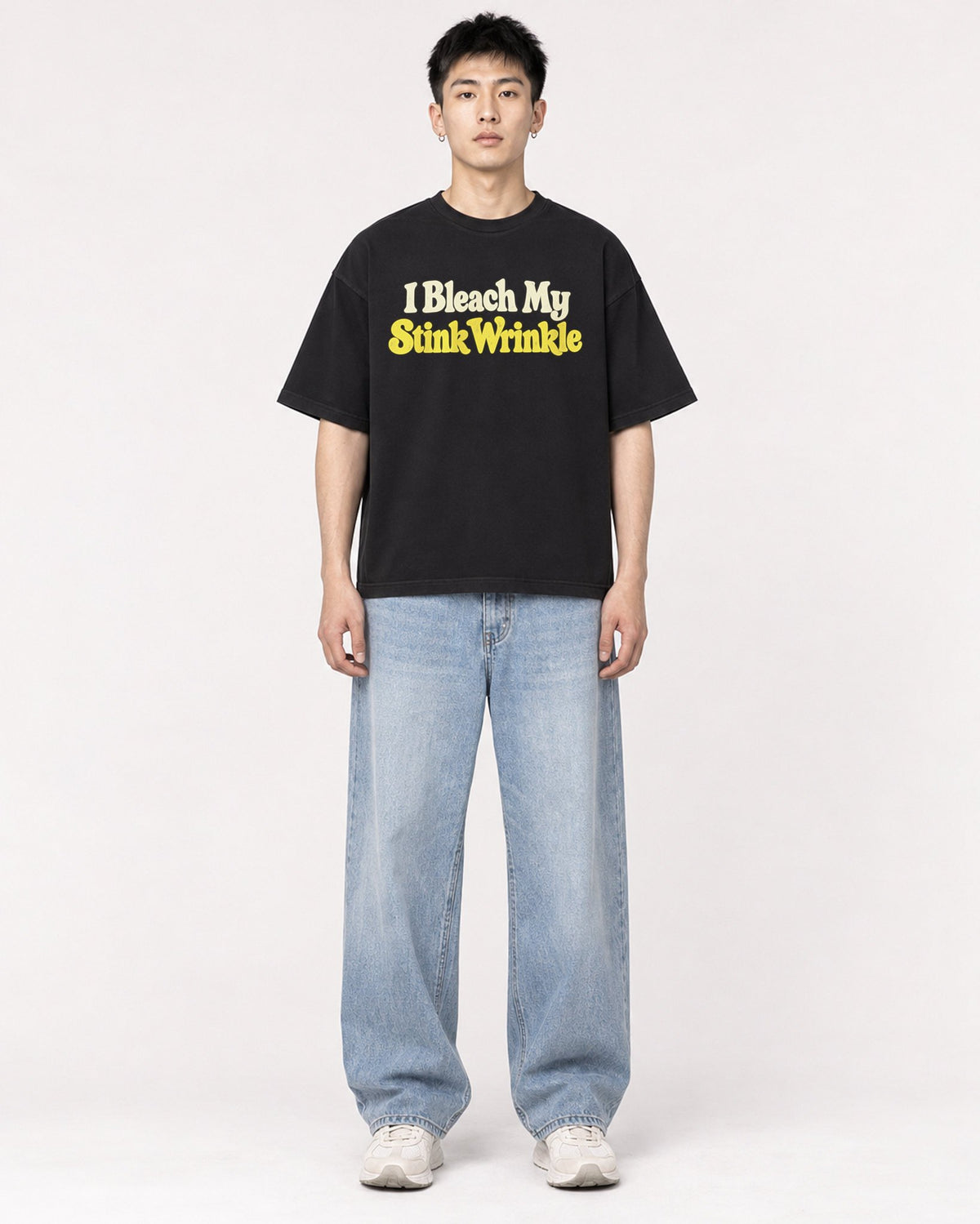 Mockup Boxy Heavyweight Tee Black male full-body 21