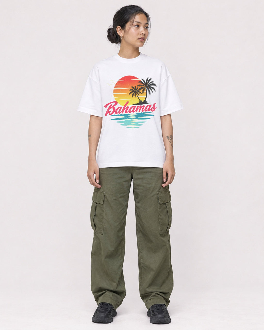 Mockup Boxy Heavyweight Tee White female full-body 12