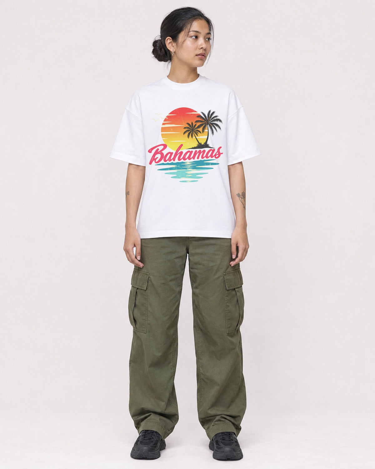 Mockup Boxy Heavyweight Tee White female full-body 12