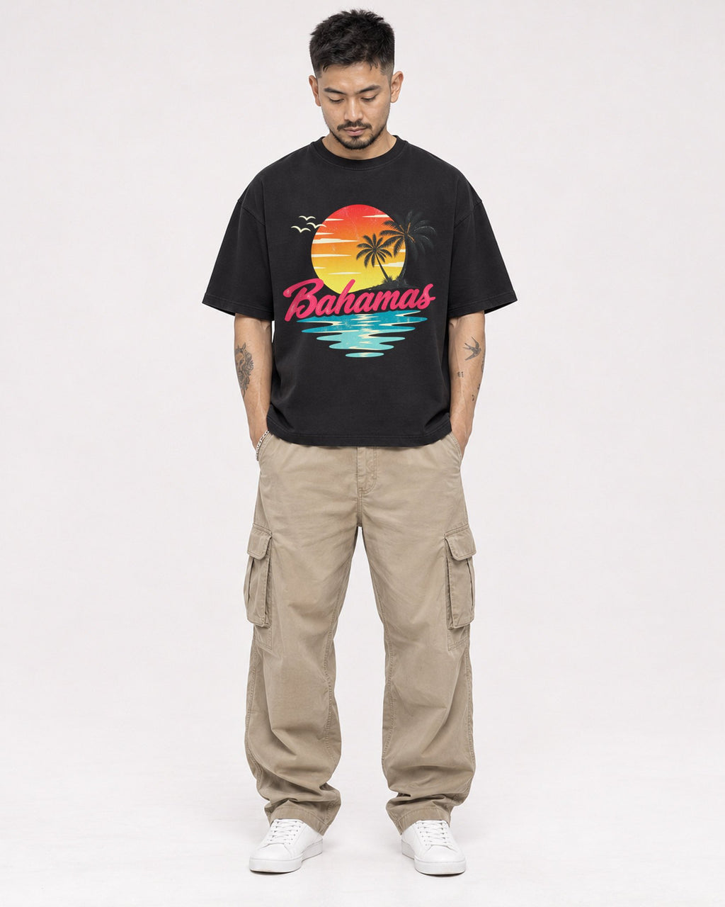 Mockup Boxy Heavyweight Tee Black male full-body 12