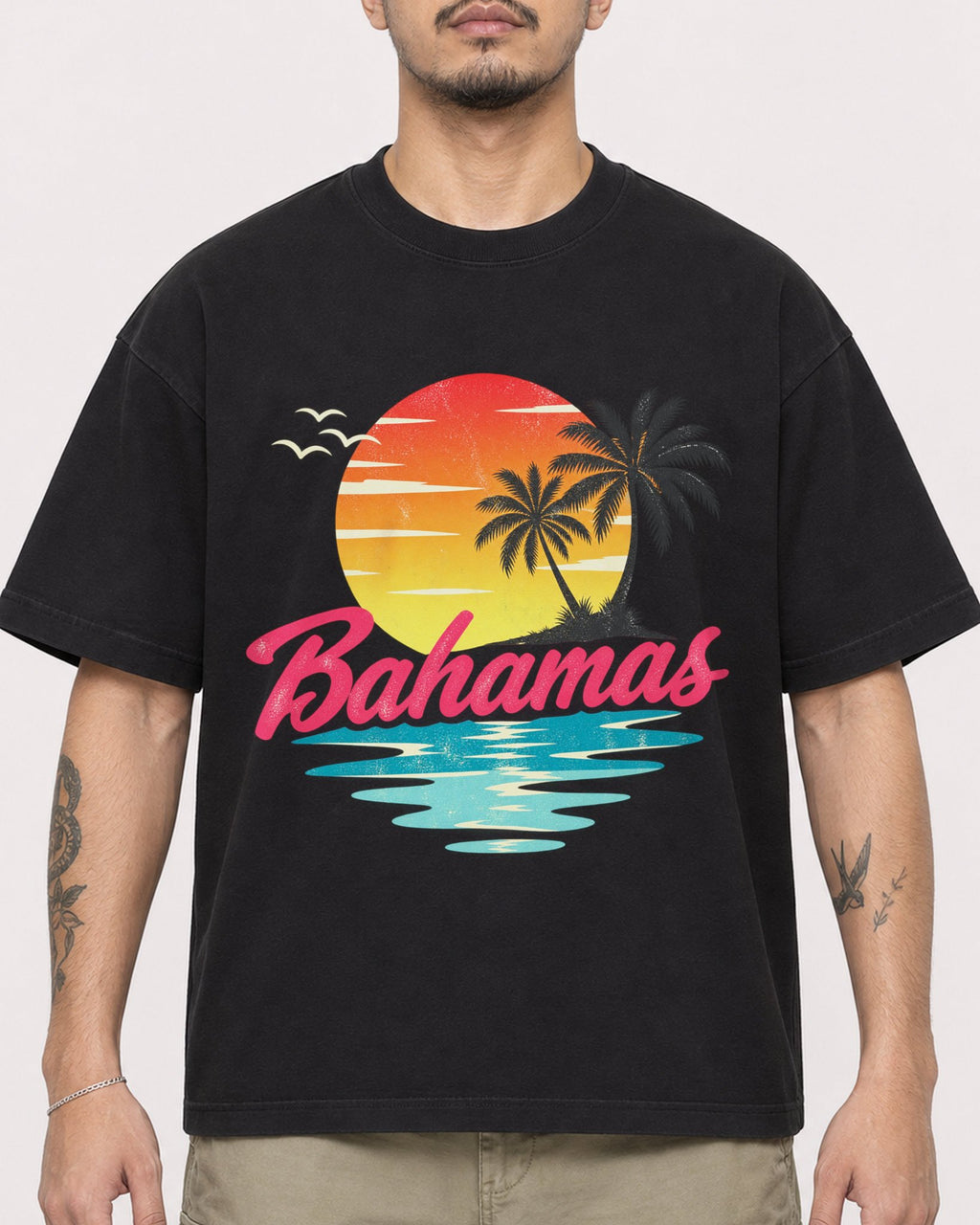 Mockup Boxy Heavyweight Tee Black male close-up 12