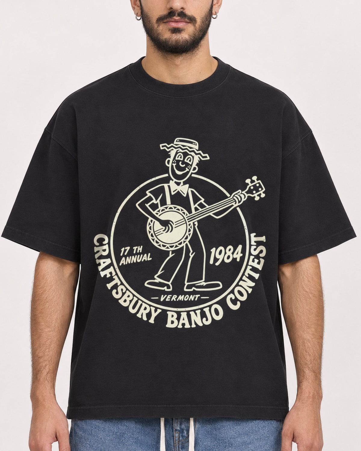 Mockup Boxy Heavyweight Tee Black male close-up 07