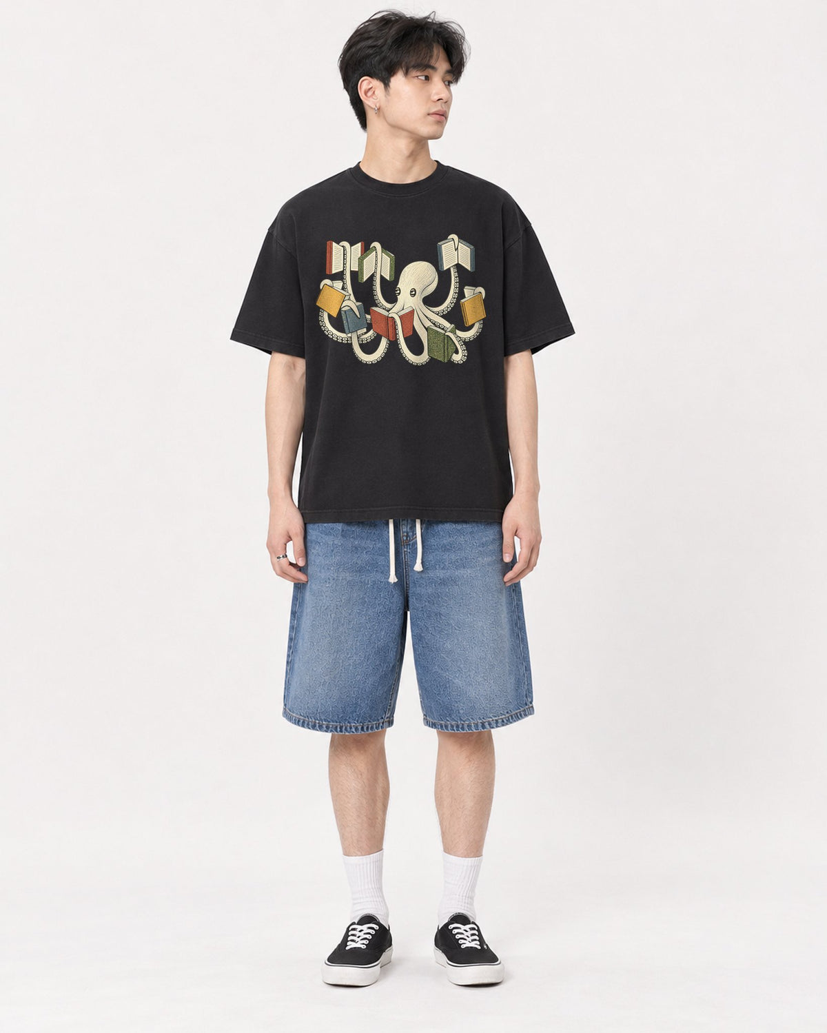 Mockup Boxy Heavyweight Tee Black male full-body 31