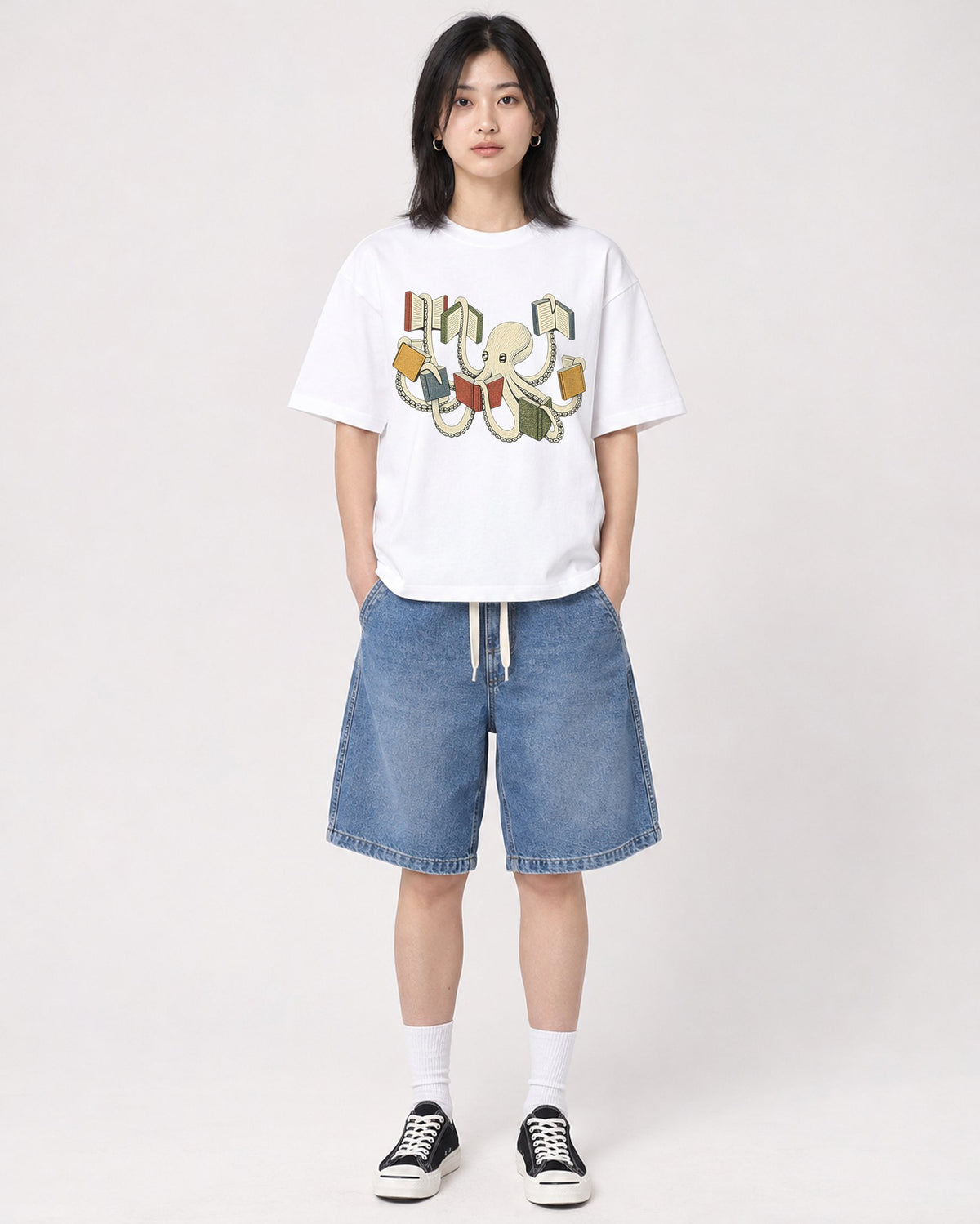 Mockup Boxy Heavyweight Tee White female full-body 31
