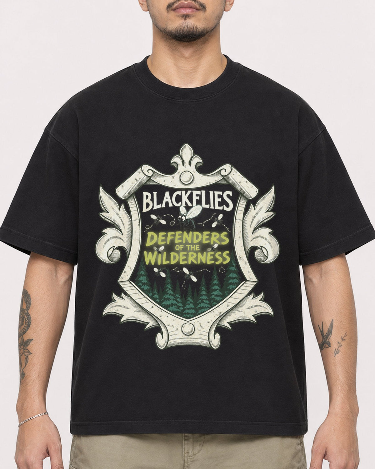 Mockup Boxy Heavyweight Tee Black male close-up 12
