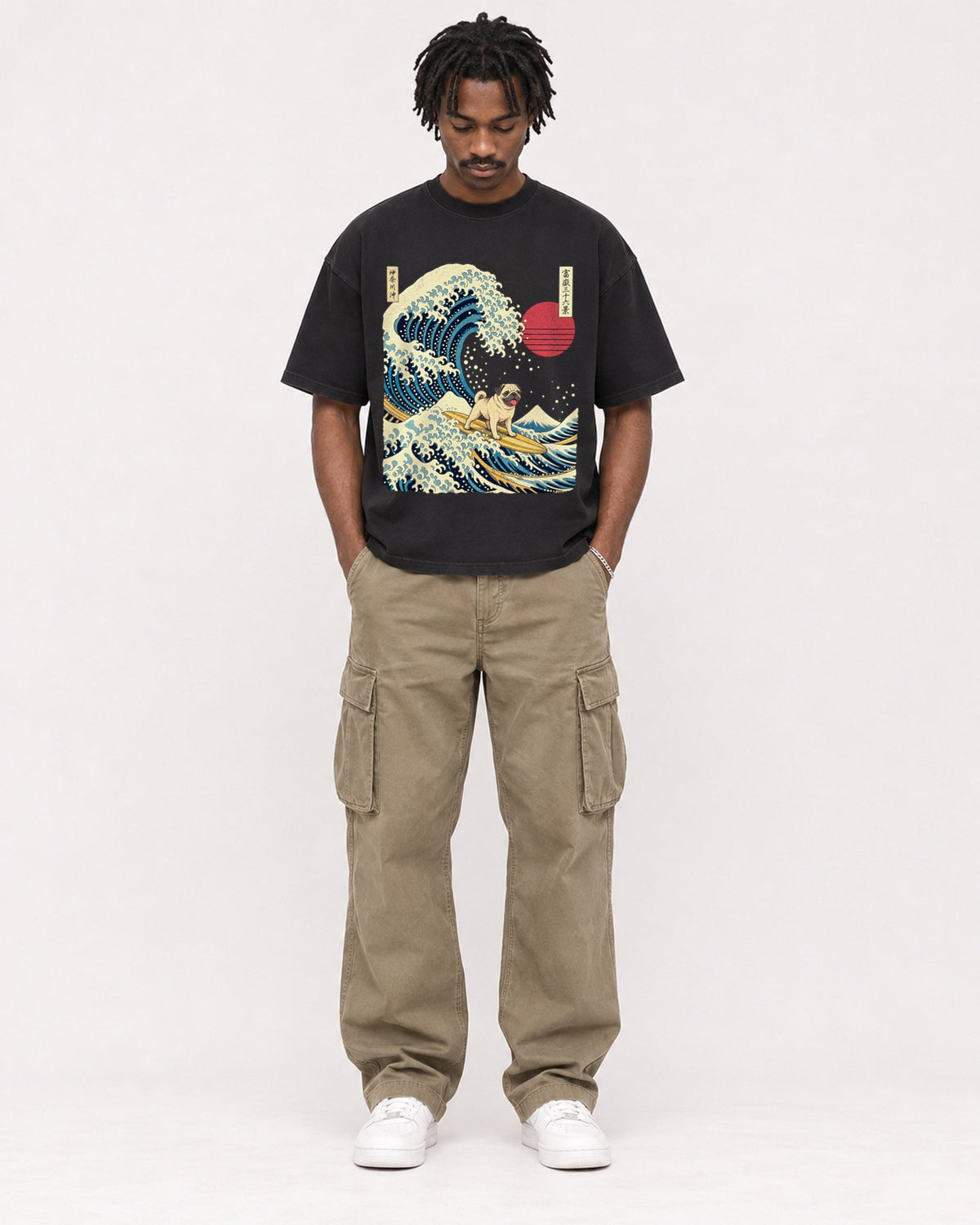 Mockup Boxy Heavyweight Tee Black male full-body 04