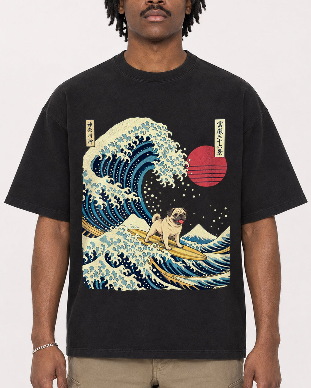 Mockup Boxy Heavyweight Tee Black male close-up 04