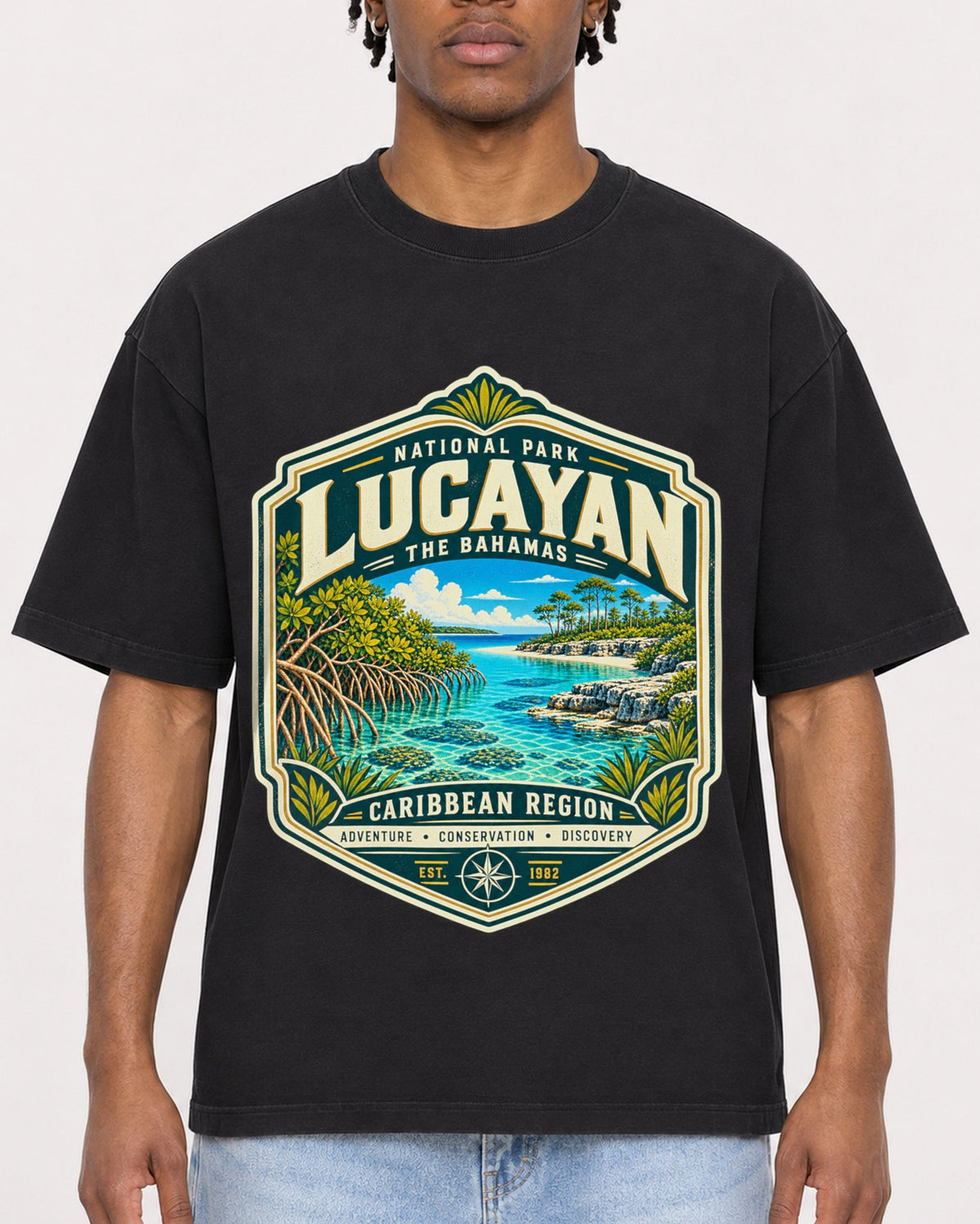 Mockup Boxy Heavyweight Tee Black male close-up 05