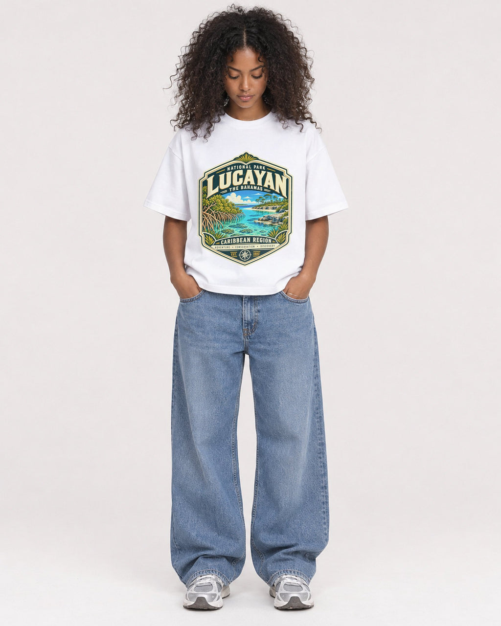 Mockup Boxy Heavyweight Tee White female full-body 05