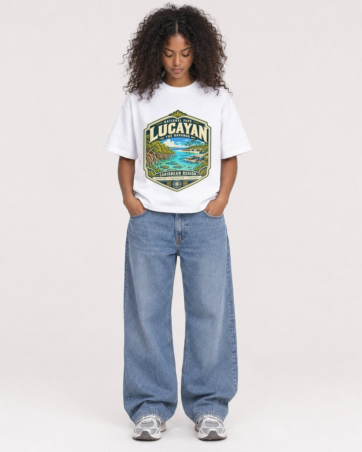 Mockup Boxy Heavyweight Tee White female full-body 05