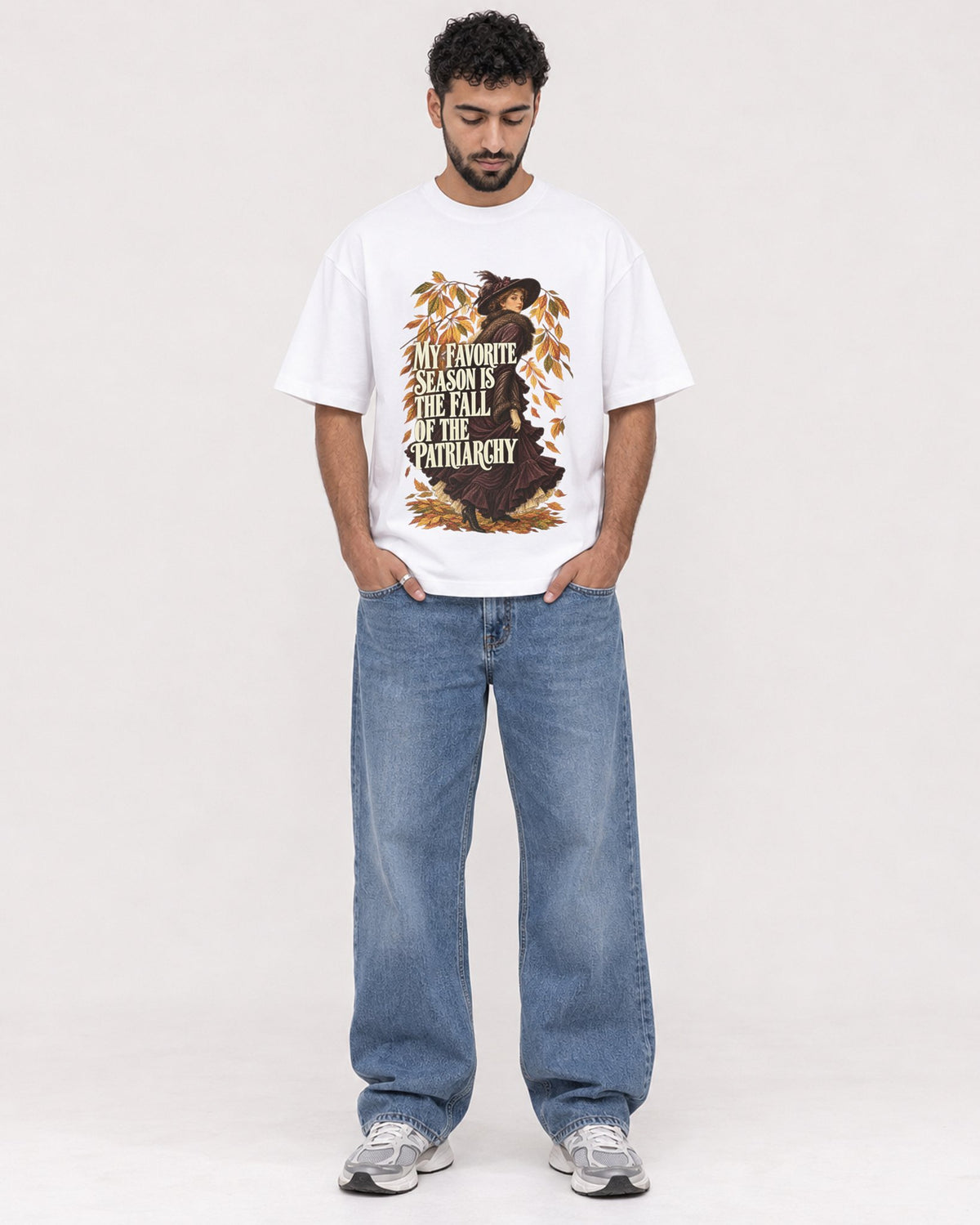 Mockup Boxy Heavyweight Tee White male full-body 27