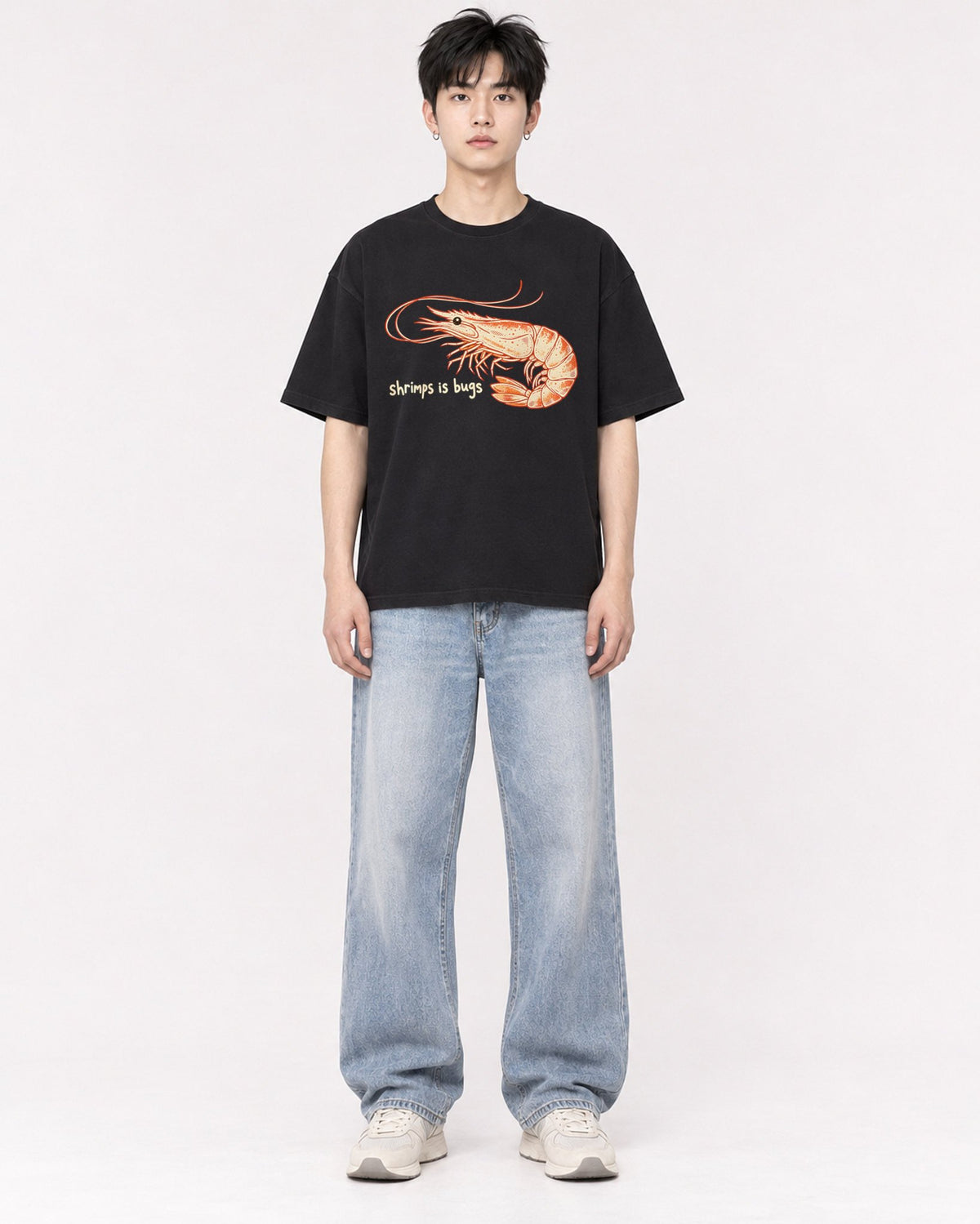 Mockup Boxy Heavyweight Tee Black male full-body 01