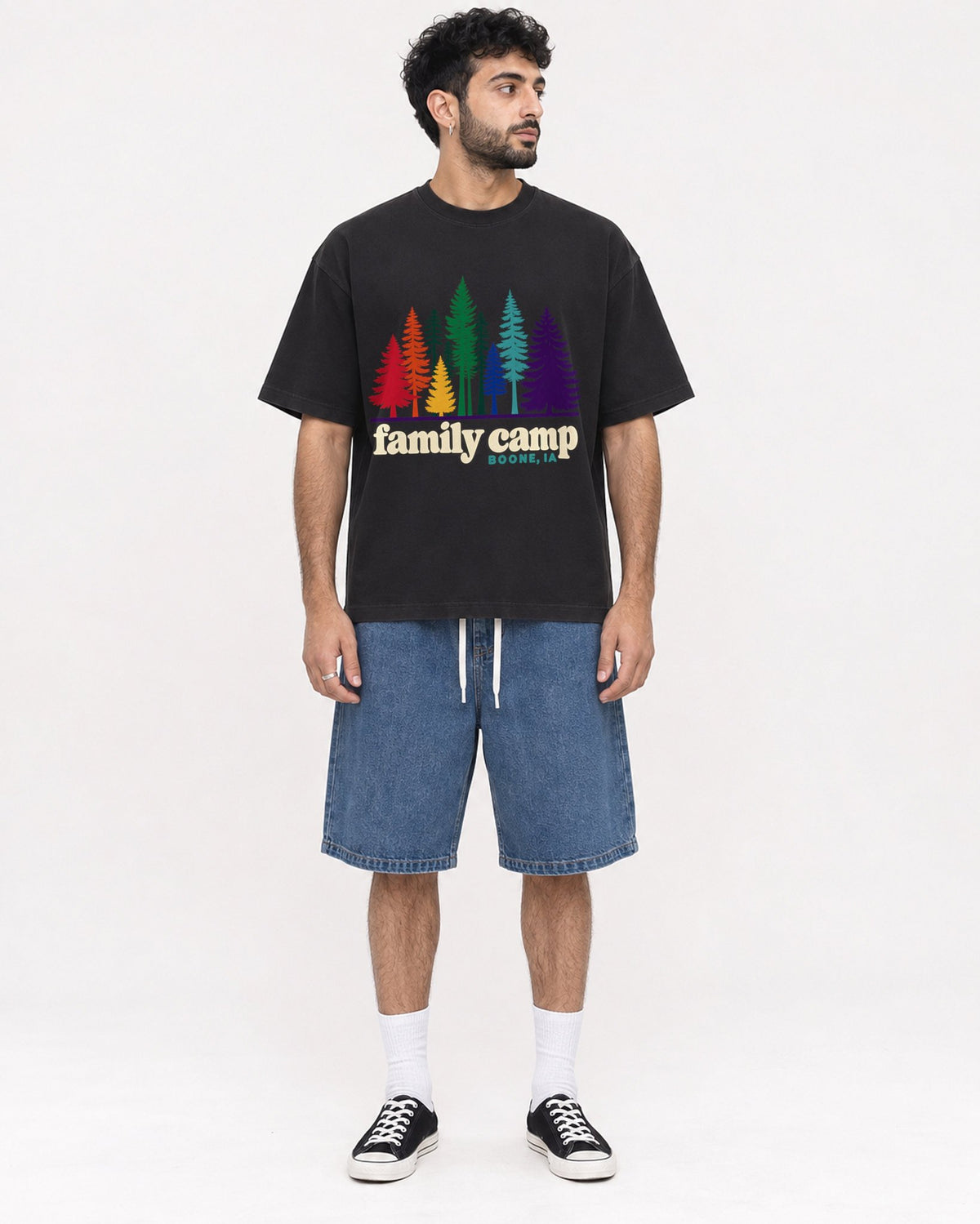 Mockup Boxy Heavyweight Tee Black male full-body 07