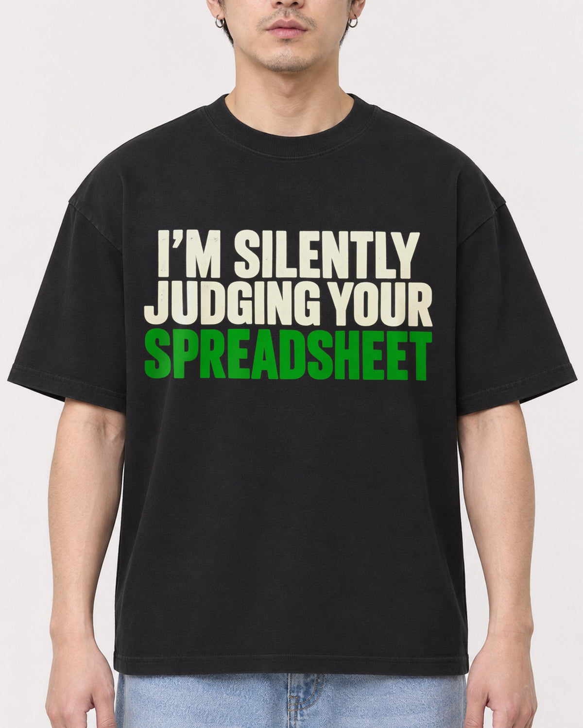 Mockup Boxy Heavyweight Tee Black male close-up 13