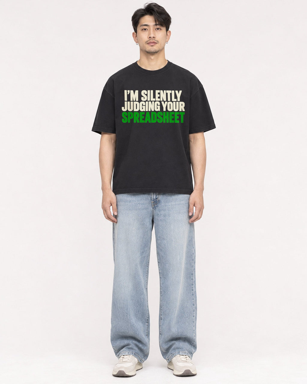 Mockup Boxy Heavyweight Tee Black male full-body 13